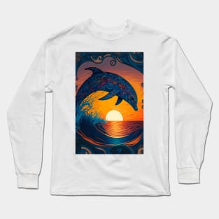 Dolphin and Watery Sunset Long Sleeve T-Shirt